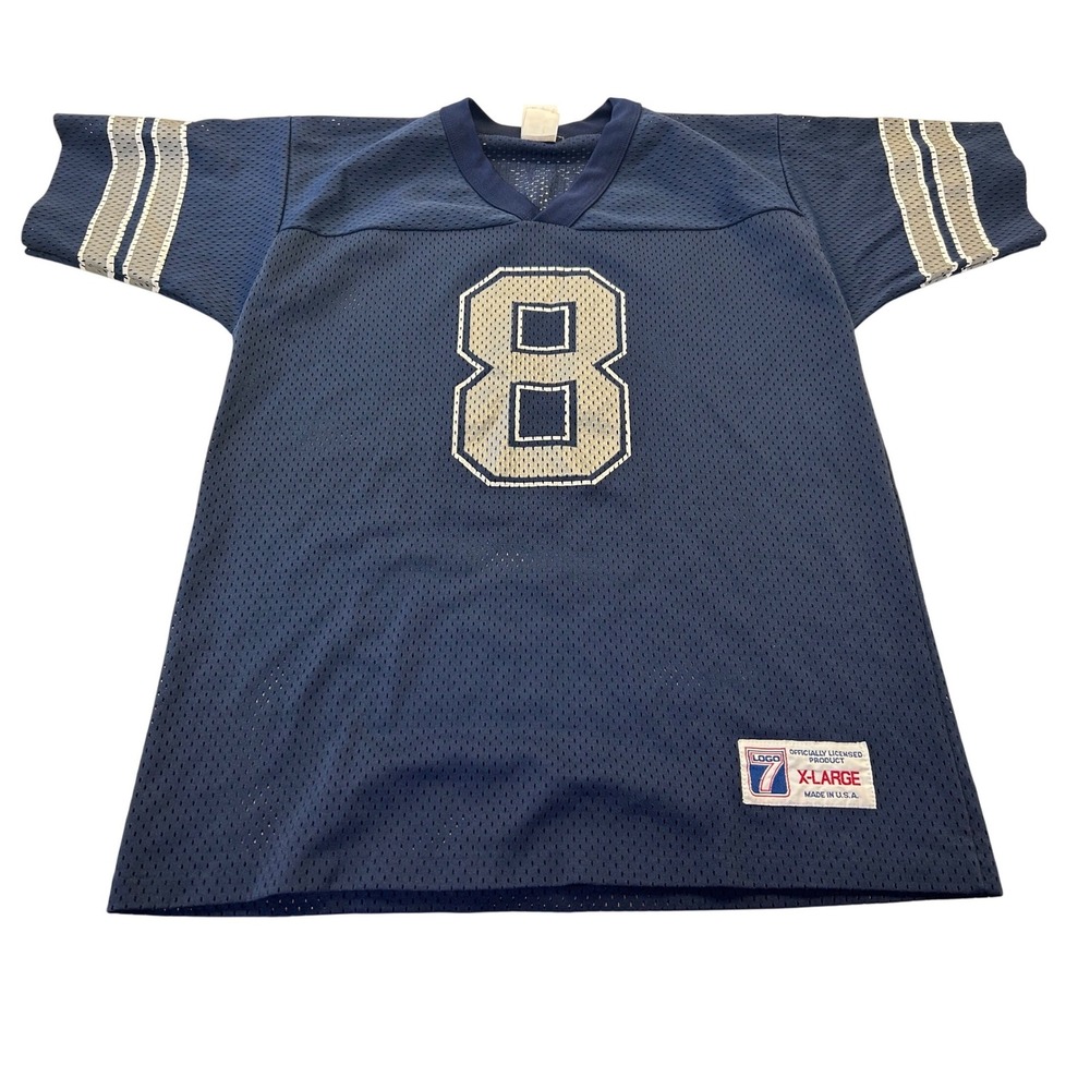 Vintage Logo 7 Dallas Cowboys Troy Aikman 8 Jersey Navy Blue Mesh Made in USA
